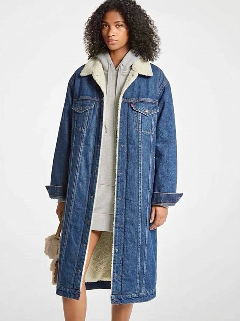 Levi’s Premium X Long Sherpa Trucker Coat Women S Quilted Sleeves NWOT